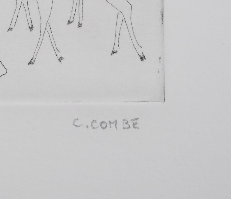 Camille COMBE : Parmi les biches, Gravure originale signée
