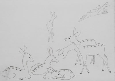 Camille COMBE : Parmi les biches, Gravure originale signée