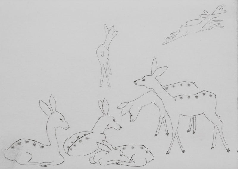 Camille COMBE : Parmi les biches, Gravure originale signée