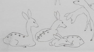 Camille COMBE : Parmi les biches, Gravure originale signée