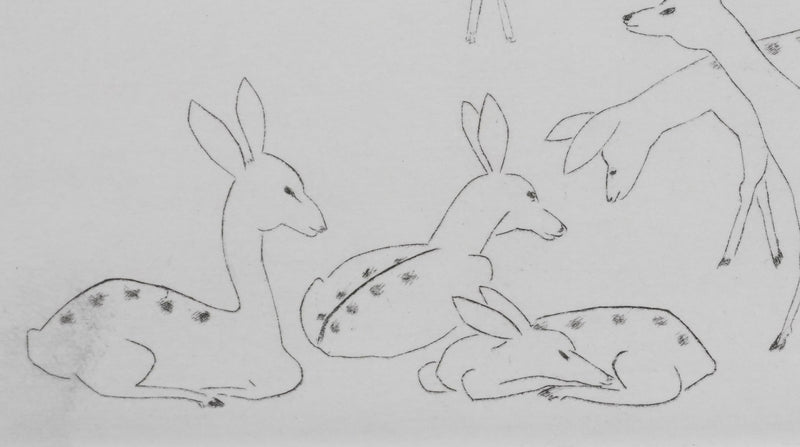 Camille COMBE : Parmi les biches, Gravure originale signée