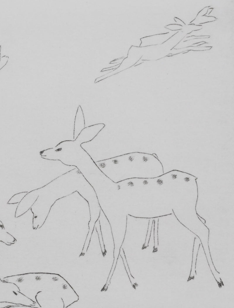 Camille COMBE : Parmi les biches, Gravure originale signée