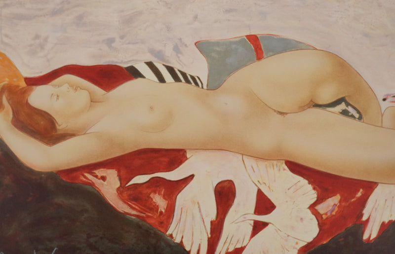 Alain BONNEFOIT : Nu au cygne, Lithographie originale signée