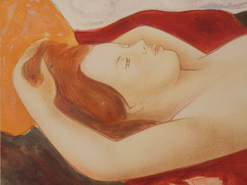 Alain BONNEFOIT : Nu au cygne, Lithographie originale signée