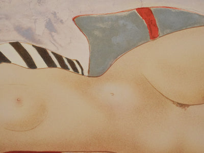 Alain BONNEFOIT : Nu au cygne, Lithographie originale signée