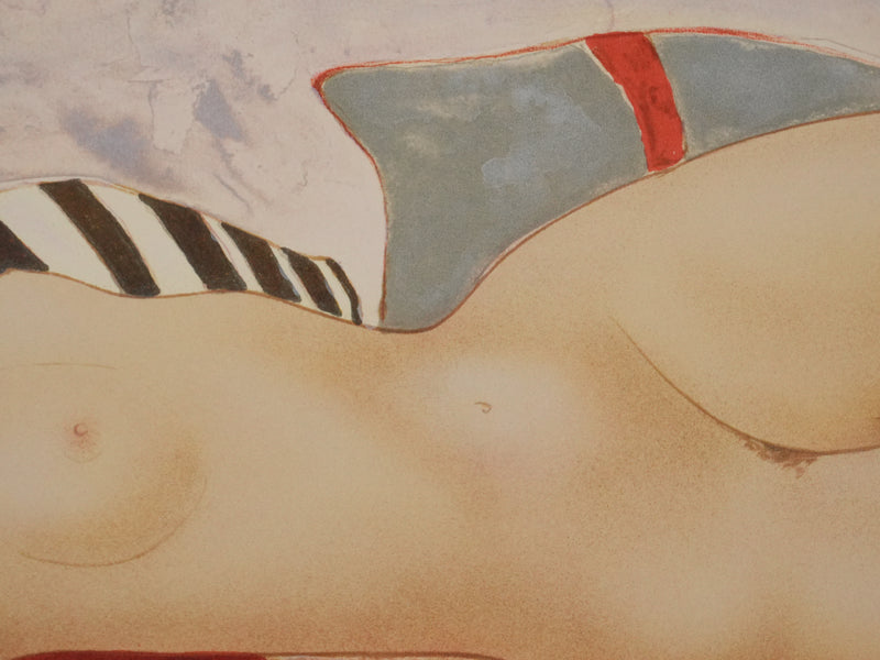 Alain BONNEFOIT : Nu au cygne, Lithographie originale signée