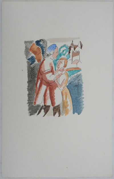 Adolphe FEDER : Couple amoureux, Lithographie originale signée