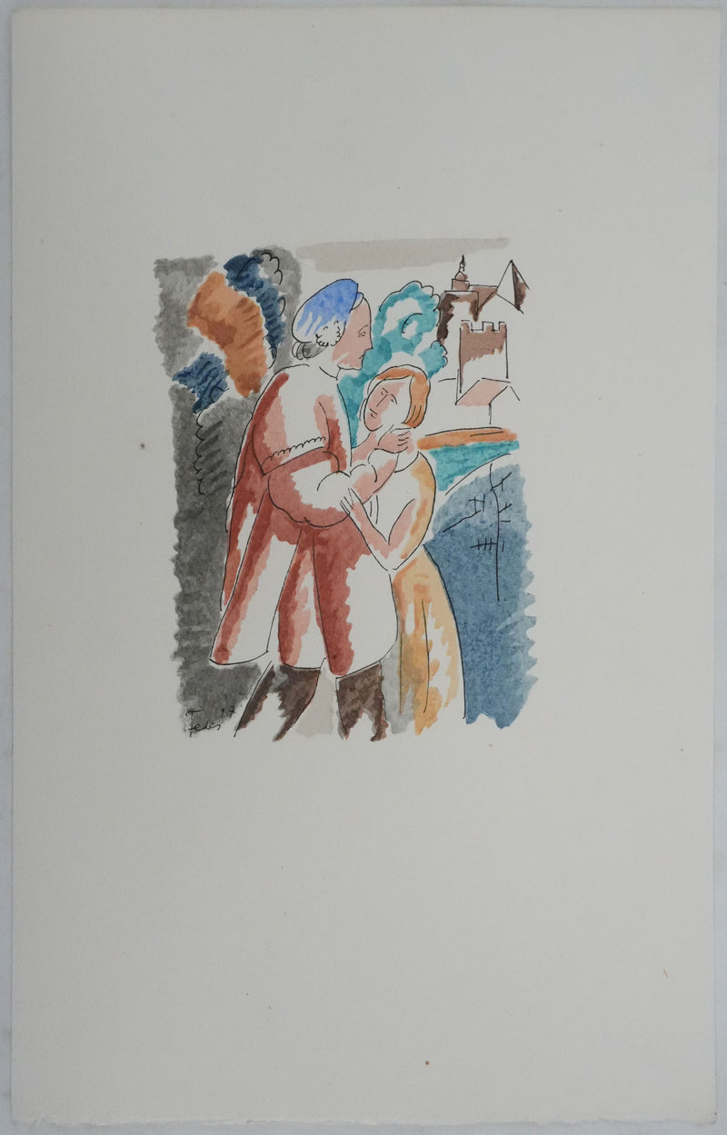 Adolphe FEDER : Couple amoureux, Lithographie originale signée