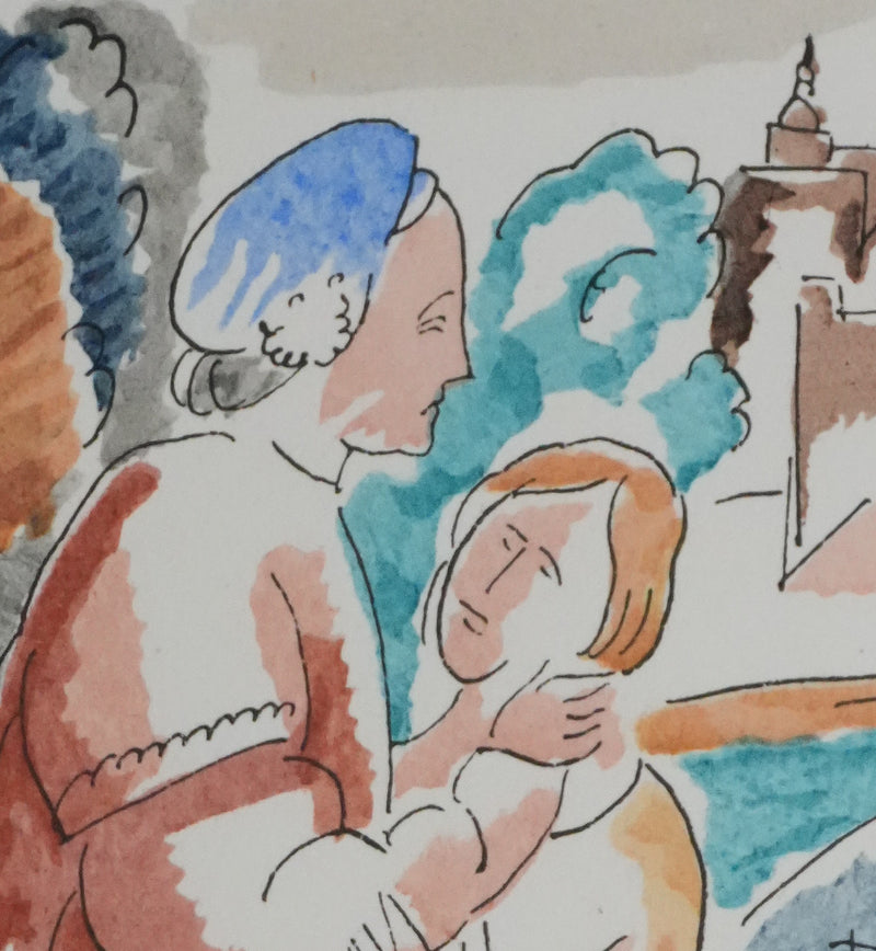 Adolphe FEDER : Couple amoureux, Lithographie originale signée