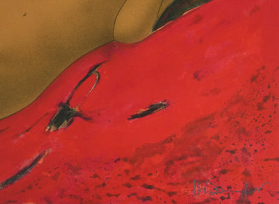 Alain BONNEFOIT : Nu au drap rouge, Lithographie originale signée