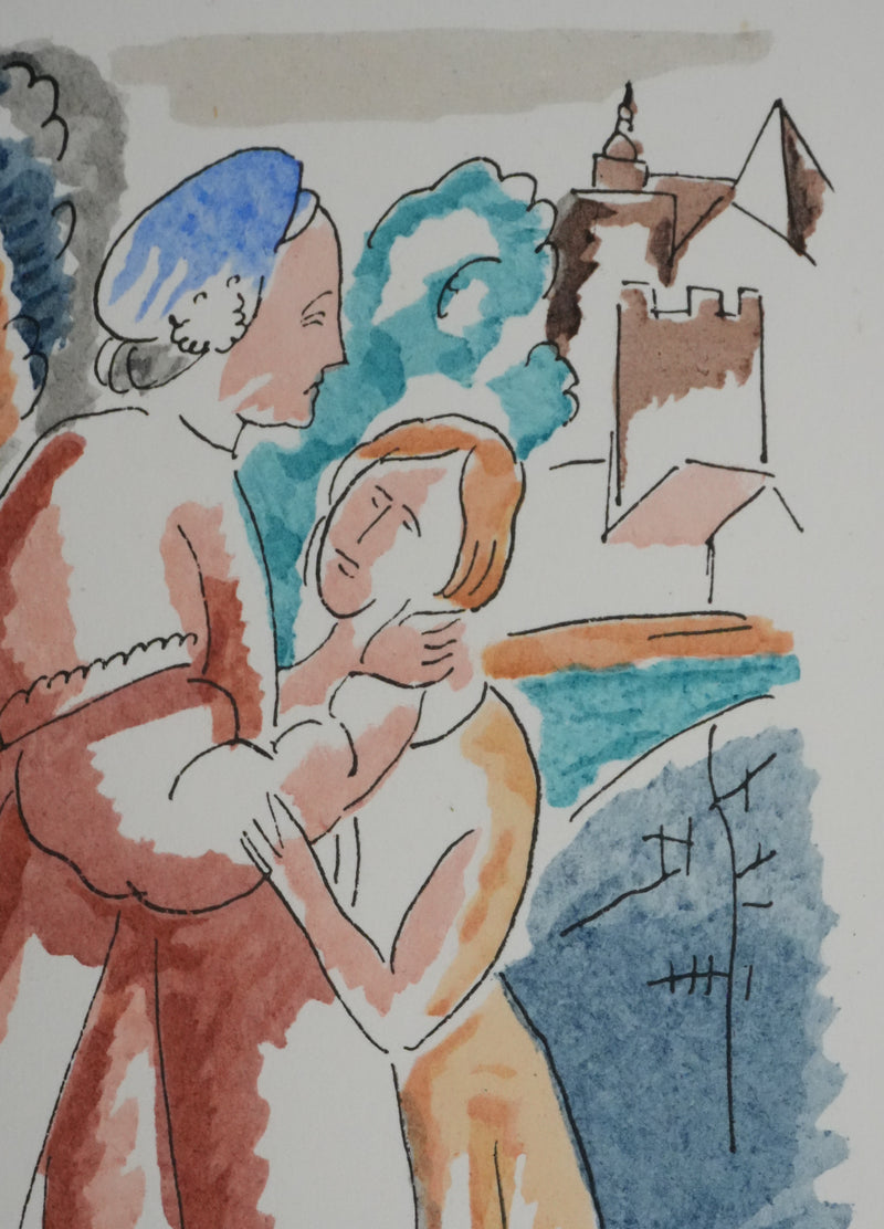 Adolphe FEDER : Couple amoureux, Lithographie originale signée