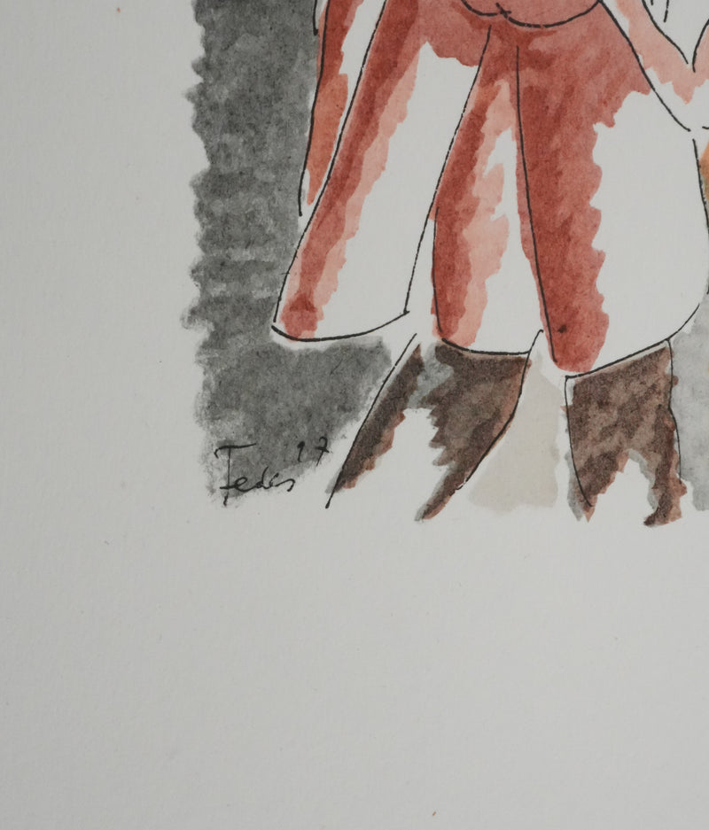 Adolphe FEDER : Couple amoureux, Lithographie originale signée