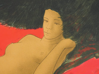 Alain BONNEFOIT : Nu au drap rouge, Lithographie originale signée