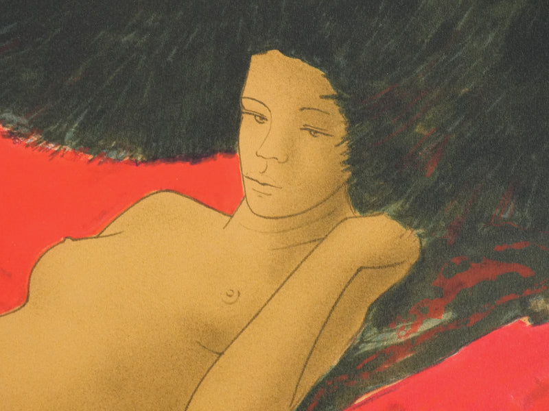Alain BONNEFOIT : Nu au drap rouge, Lithographie originale signée