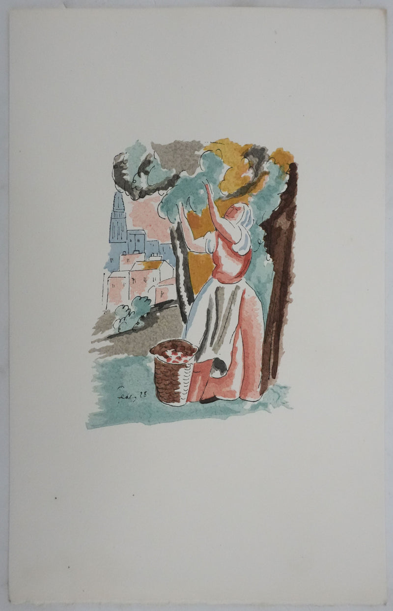 Adolphe FEDER : La cueillette, Lithographie originale signée