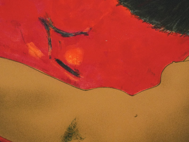 Alain BONNEFOIT : Nu au drap rouge, Lithographie originale signée