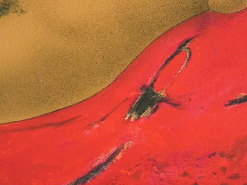 Alain BONNEFOIT : Nu au drap rouge, Lithographie originale signée