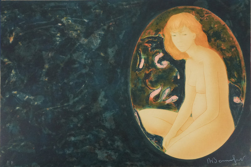 Alain BONNEFOIT : Nu au médaillon, Lithographie originale signée