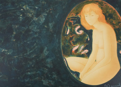 Alain BONNEFOIT : Nu au médaillon, Lithographie originale signée