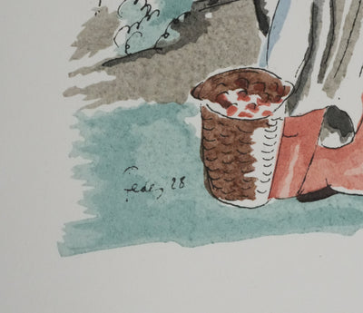 Adolphe FEDER : La cueillette, Lithographie originale signée
