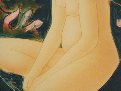 Alain BONNEFOIT : Nu au médaillon, Lithographie originale signée