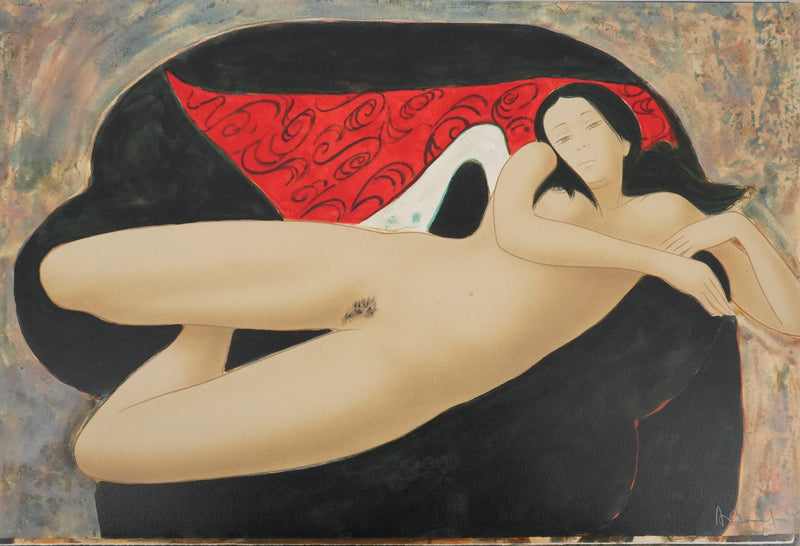Alain BONNEFOIT : Nu féminin sur le divan, Lithographie originale signée