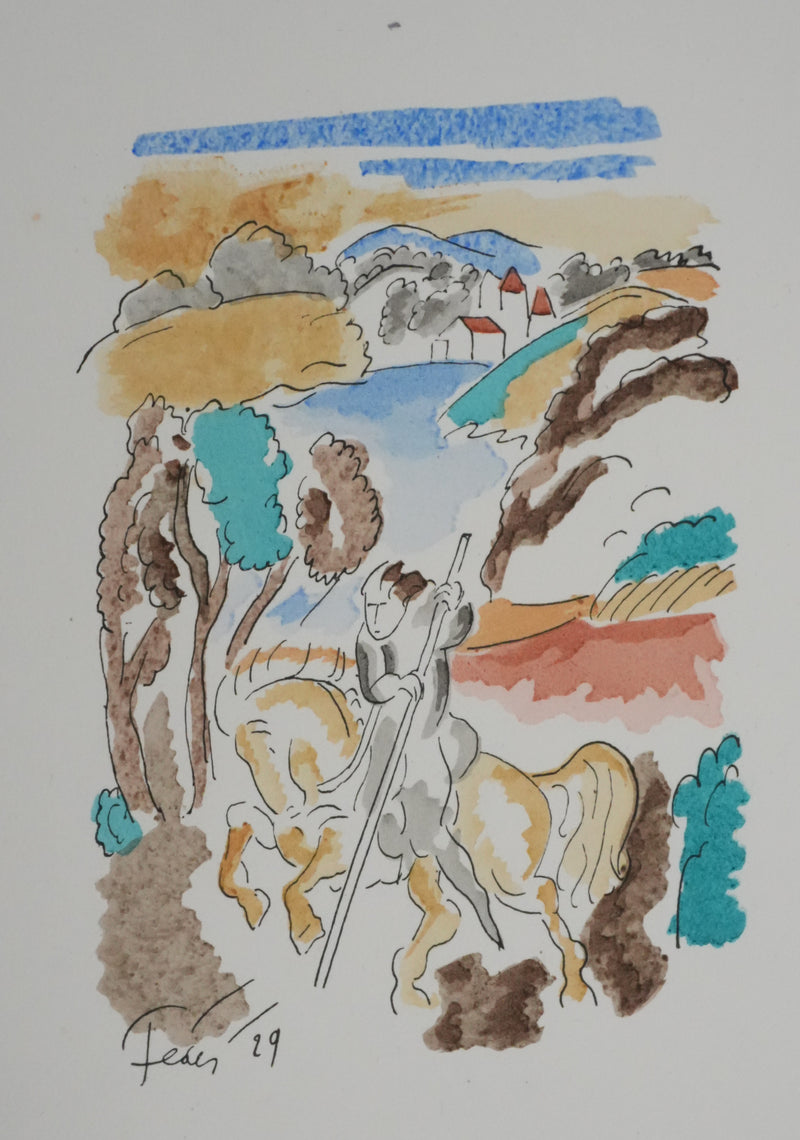 Adolphe FEDER : A cheval, Lithographie originale signée