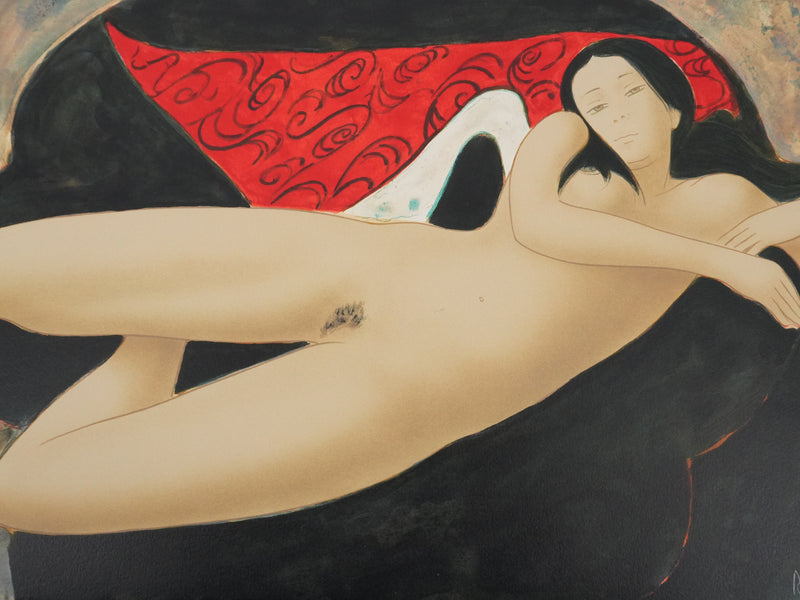 Alain BONNEFOIT : Nu féminin sur le divan, Lithographie originale signée