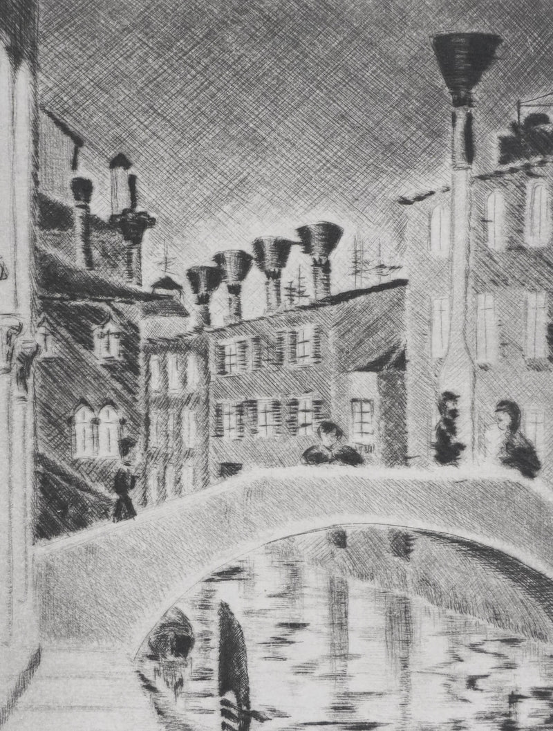 Camille COMBE : Le pont de Venise, Gravure originale signée