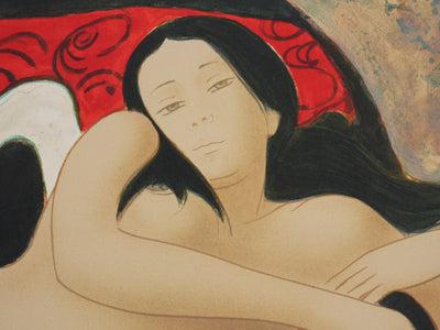 Alain BONNEFOIT : Nu féminin sur le divan, Lithographie originale signée