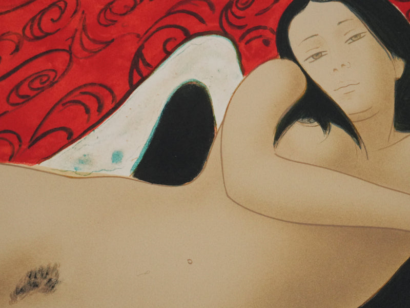 Alain BONNEFOIT : Nu féminin sur le divan, Lithographie originale signée