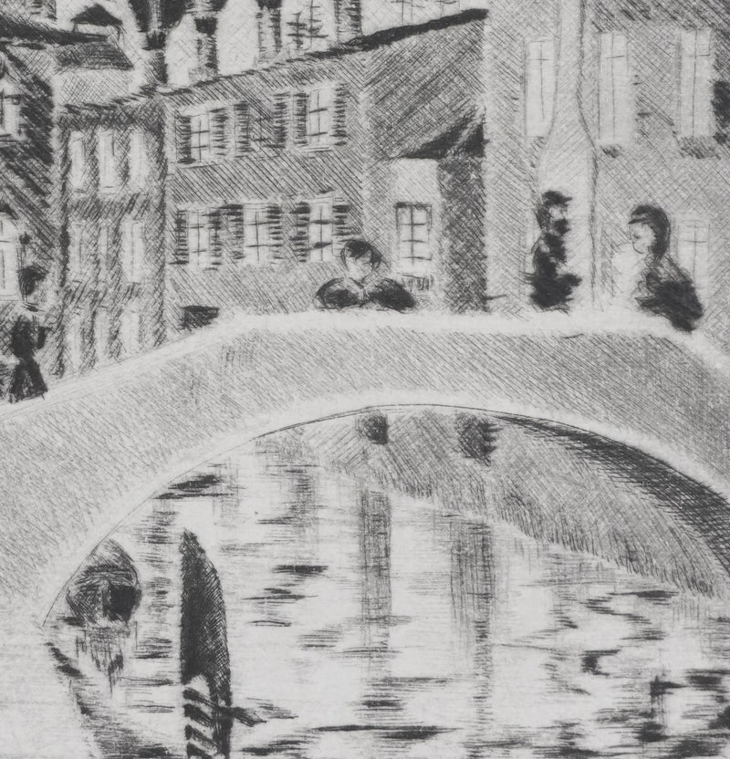 Camille COMBE : Le pont de Venise, Gravure originale signée