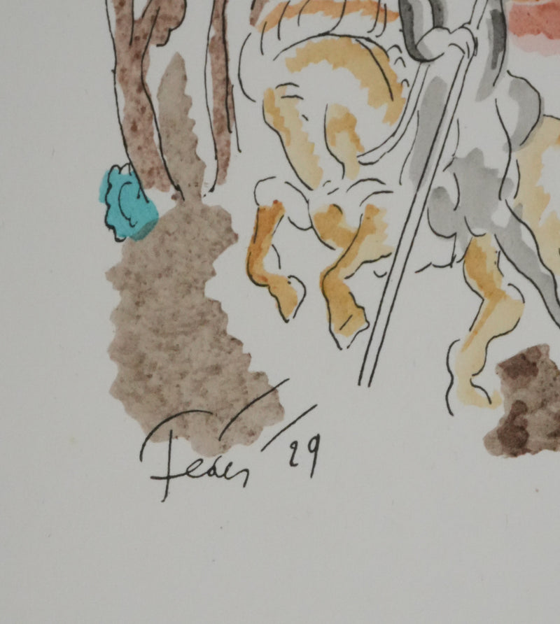 Adolphe FEDER : A cheval, Lithographie originale signée