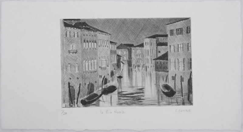 Camille COMBE : Venise, Le Rio Noale, Gravure originale signée