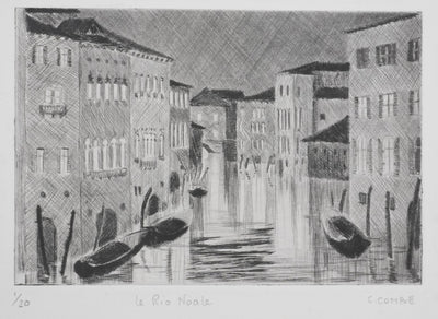 Camille COMBE : Venise, Le Rio Noale, Gravure originale signée