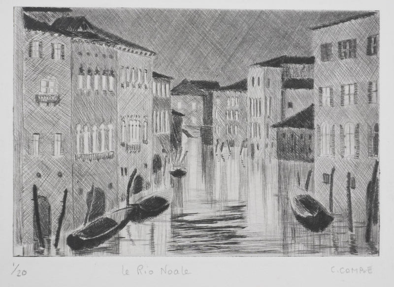 Camille COMBE : Venise, Le Rio Noale, Gravure originale signée