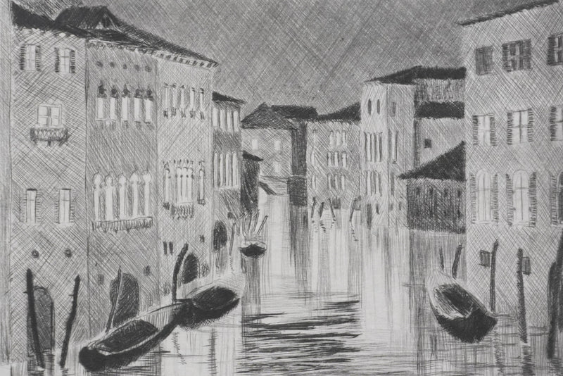 Camille COMBE : Venise, Le Rio Noale, Gravure originale signée