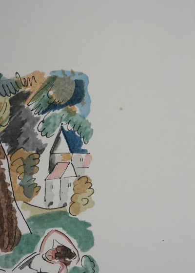 Adolphe FEDER : Sieste sous l'arbre, Lithographie originale signée