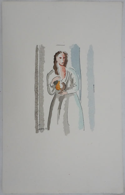 Adolphe FEDER : Femme en robe blanche, Lithographie originale signée