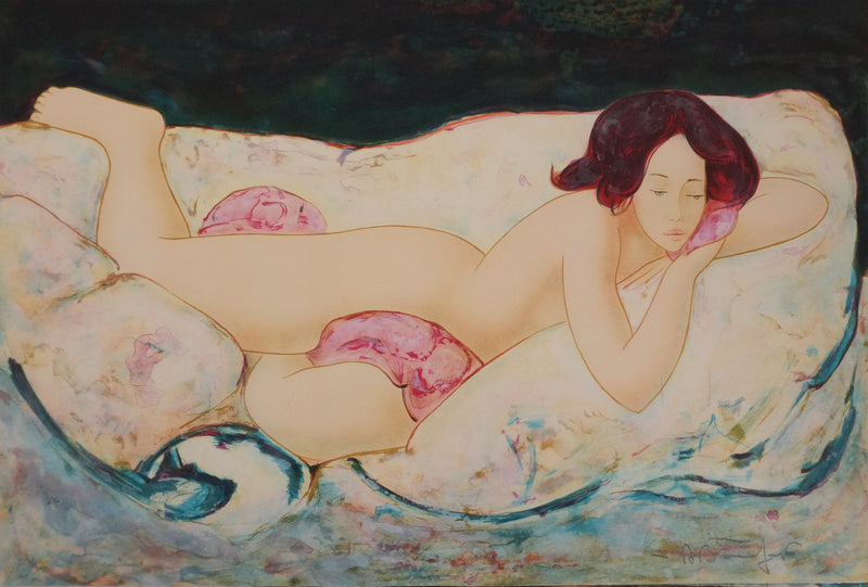 Alain BONNEFOIT : Odalisque mélancolique, Lithographie originale signée