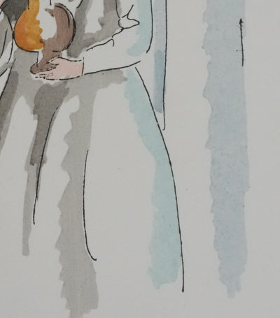 Adolphe FEDER : Femme en robe blanche, Lithographie originale signée