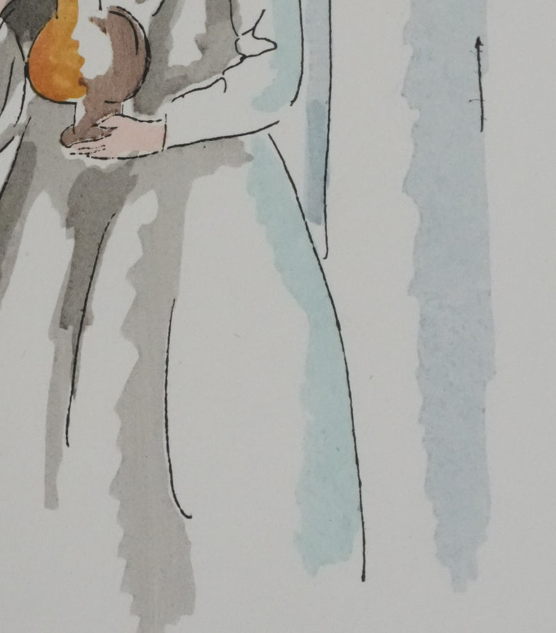 Adolphe FEDER : Femme en robe blanche, Lithographie originale signée