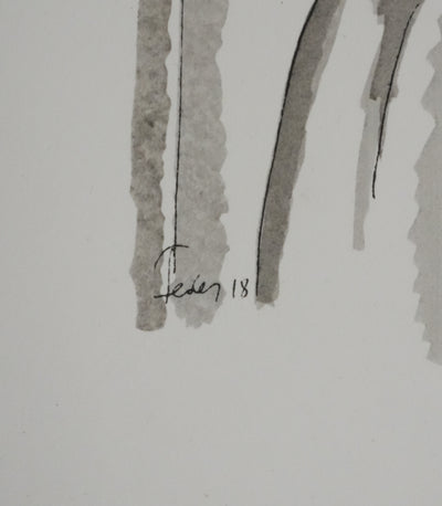 Adolphe FEDER : Femme en robe blanche, Lithographie originale signée