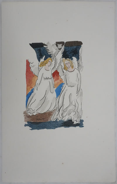 Adolphe FEDER : Les anges, Lithographie originale signée
