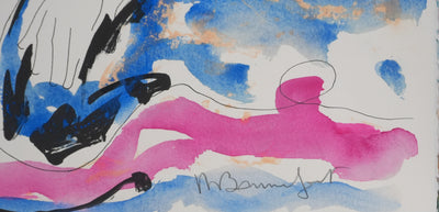Alain BONNEFOIT : Nu féminin au drapé rose, Lithographie originale signée