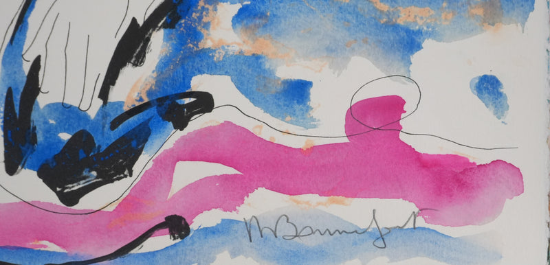 Alain BONNEFOIT : Nu féminin au drapé rose, Lithographie originale signée