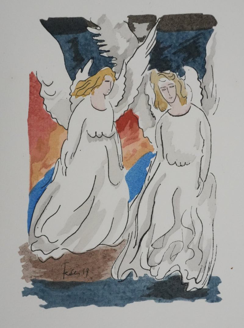 Adolphe FEDER : Les anges, Lithographie originale signée
