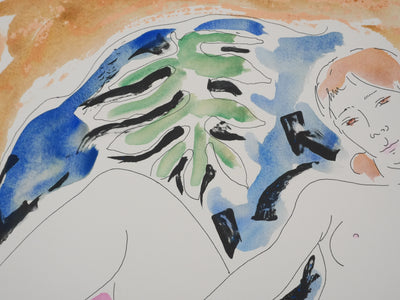 Alain BONNEFOIT : Nu féminin au drapé rose, Lithographie originale signée