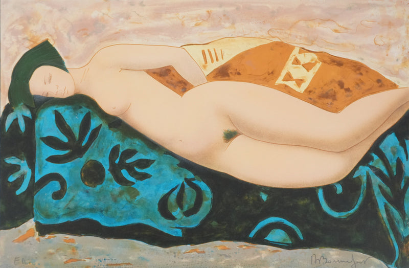 Alain BONNEFOIT : Nu féminin en turban, Lithographie originale signée