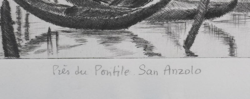 Camille COMBE : Venise, Près du Pontile San Anzolo, Gravure originale signée